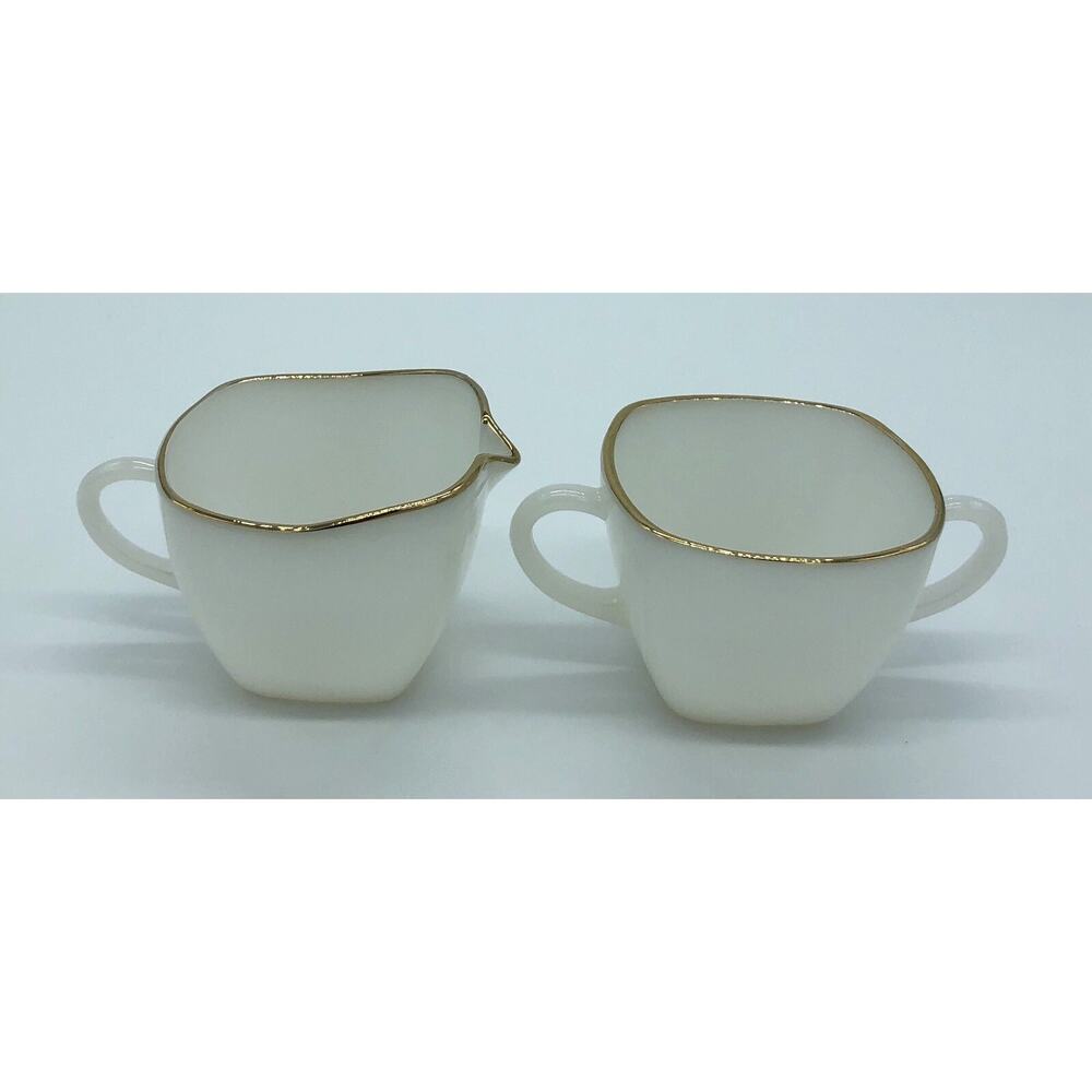 Vintage Anchor Hocking Fire King Charm White Milk Glass Creamer Open Sugar Bowl